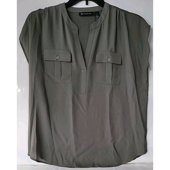 INC Macys Blouse Sz L Green Lightweight Sheer Front Back 100% Rayon Sleeveless - Picture 1 of 12